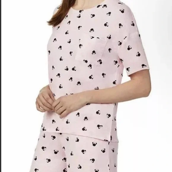 Disney Minnie Mouse Mickey Mouse Pajama Set Top Shorts Pink Black Large - Picture 3 of 15